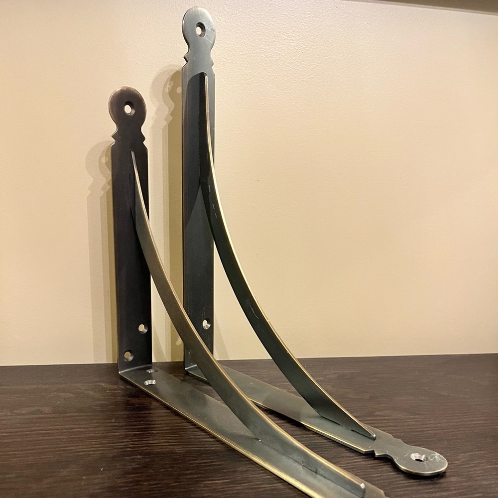 Rejuvenation Metal Arched Bracket Set Antiqued Bronze 10" x 8" Craftsman Brass